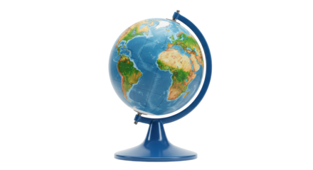 Isolated Vivid Blue World Globe on Stand for Educational Purposes