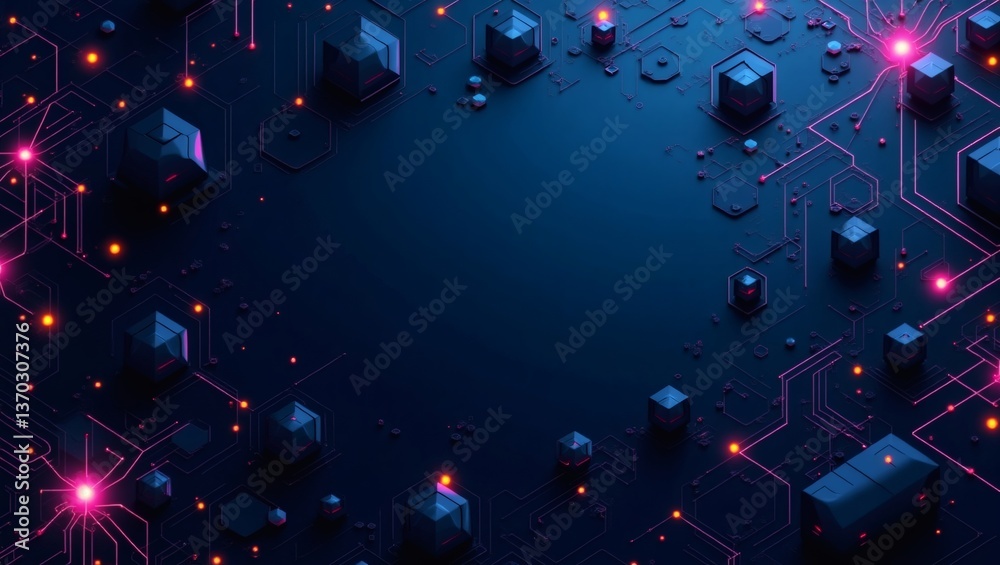 Poster a digital circuit board with glowing lights and futuristic design. the abstract design evokes a sens