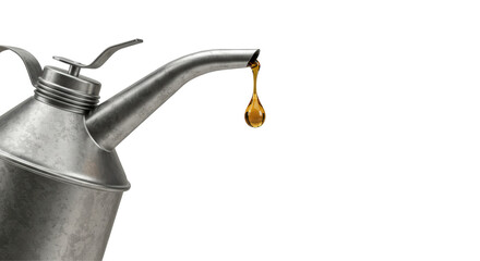 Isolated Metal Oil Can with Dripping Oil for Automotive