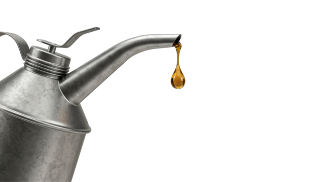 Isolated Metal Oil Can with Dripping Oil for Automotive