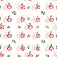 Food Autumn pattern with apples and red circles on a white background.