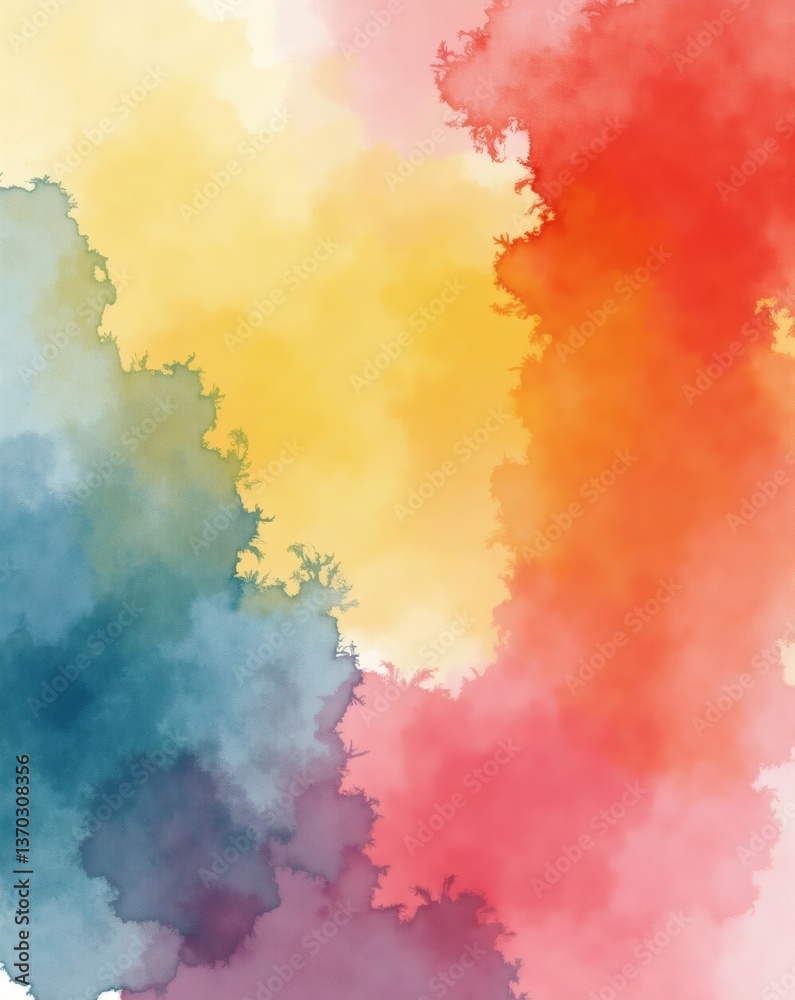 Poster a vibrant watercolor painting of colorful splashes of different hues, creating a dynamic and artisti