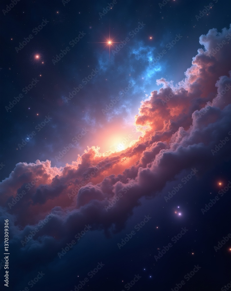 Aufkleber a captivating cosmic scene depicting a luminous nebula amidst a star-studded sky. it showcases a cel