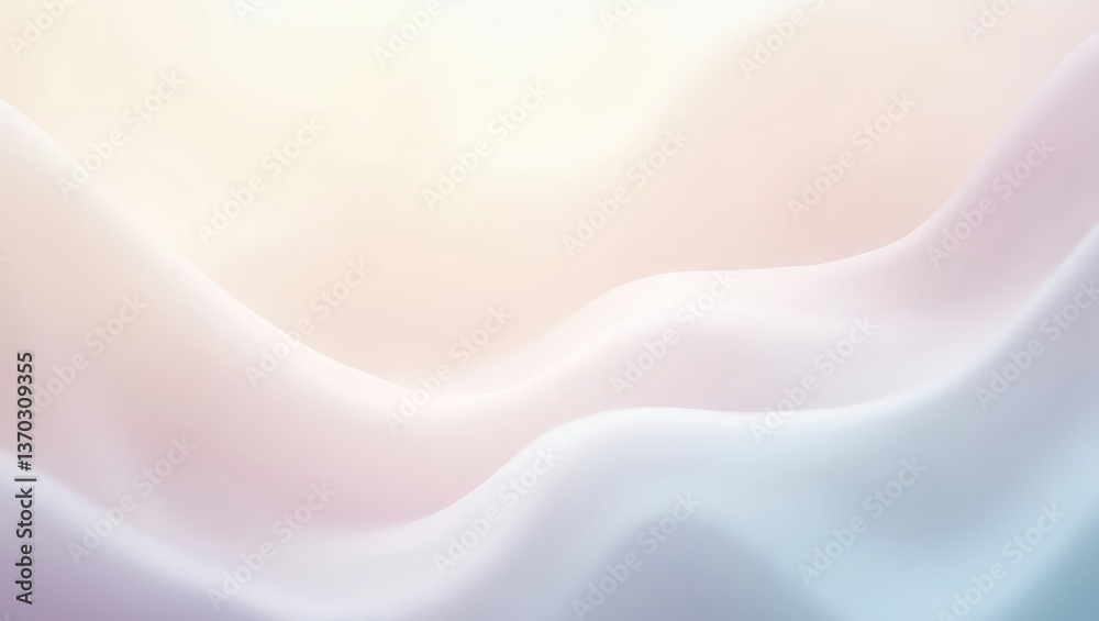 Poster abstract waves background in gentle pastel color palette, creating a sense of serenity and calmness. The fluid and smooth forms resemble soft fabric or flowing water