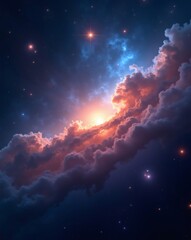 Fototapeta premium a captivating cosmic scene depicting a luminous nebula amidst a star-studded sky. It showcases a celestial dance of light and color, creating a sense of wonder and vastness