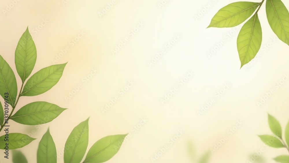 Poster fresh leaves on a soft background, evoking a sense of tranquility. branches with green leaves.