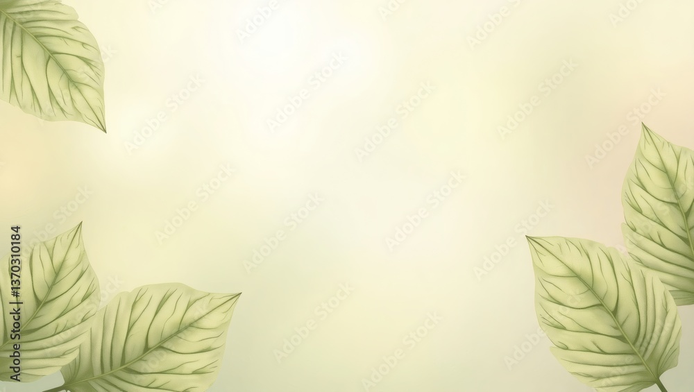 Poster soft and bright scene of leaves creating a calming background. leaves are arranged around the corner