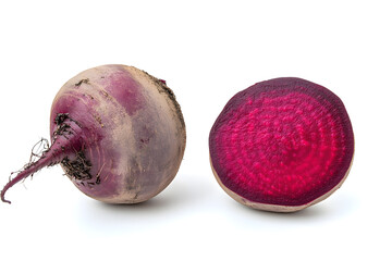 Fresh beetroot isolated on white background highlighting its rich purple color.