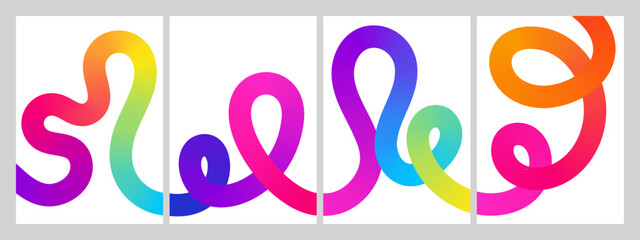 Gradient abstract backgrounds with 3D color lines stylish vector posters and dynamic compositions. Postcards, prints