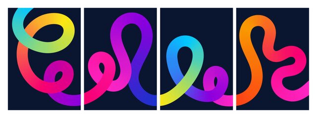 Gradient abstract backgrounds with 3D color lines modern vector posters and dynamic patterns. Postcards, posters