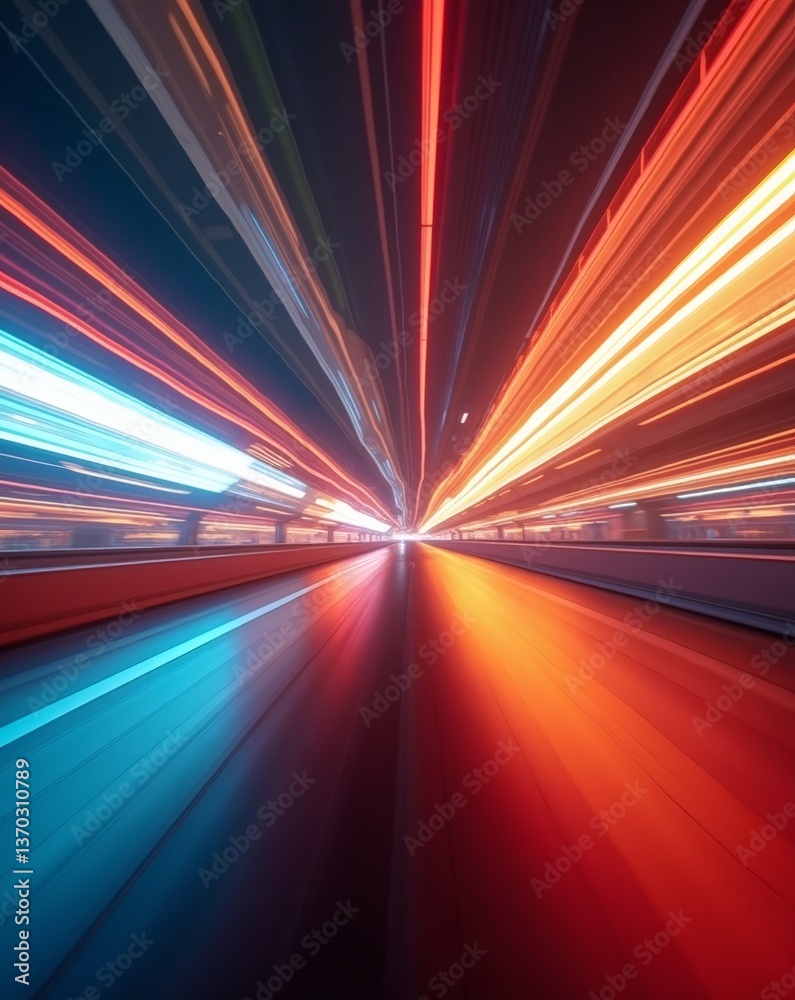 Aufkleber a futuristic and dynamic visual representing high-speed motion and light trails in a tunnel, with vibrant streaks of color