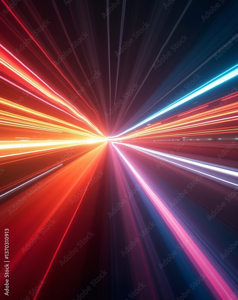 Poster Abstract view of vibrant colorful lights streaking across the image, creates a dynamic and energetic visual