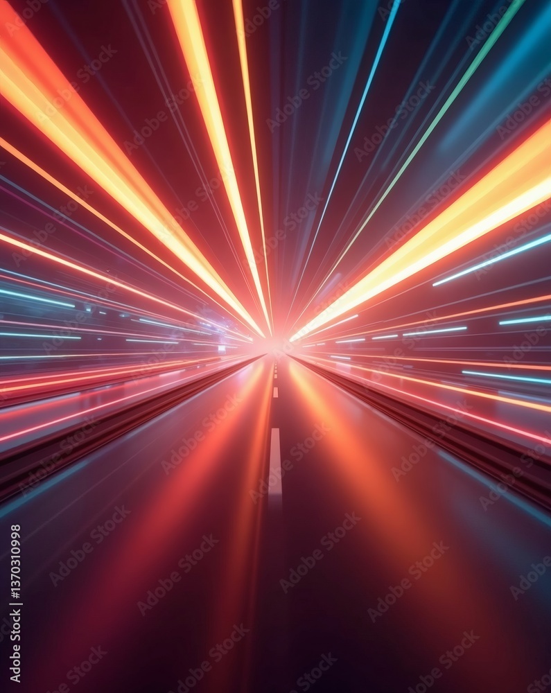 Aufkleber a futuristic and dynamic scene with colorful light trails streaking down a road, creating a sense of speed and energy