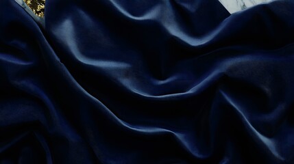 Obraz premium Dark Blue Draped Fabric Texture Background with Gold Accents