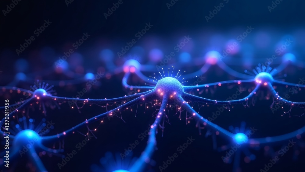 Aufkleber an abstract illustration of glowing neurons with electric connections, symbolizing complex informati