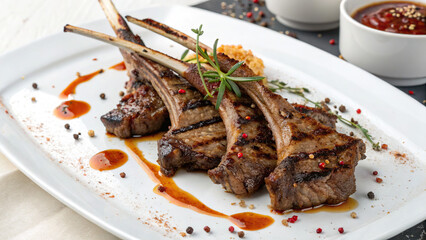 Lamb ribs platter, on a white plate