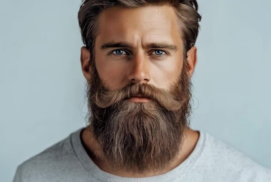 Handsome man with a stylish beard showcases mastery in grooming techniques
