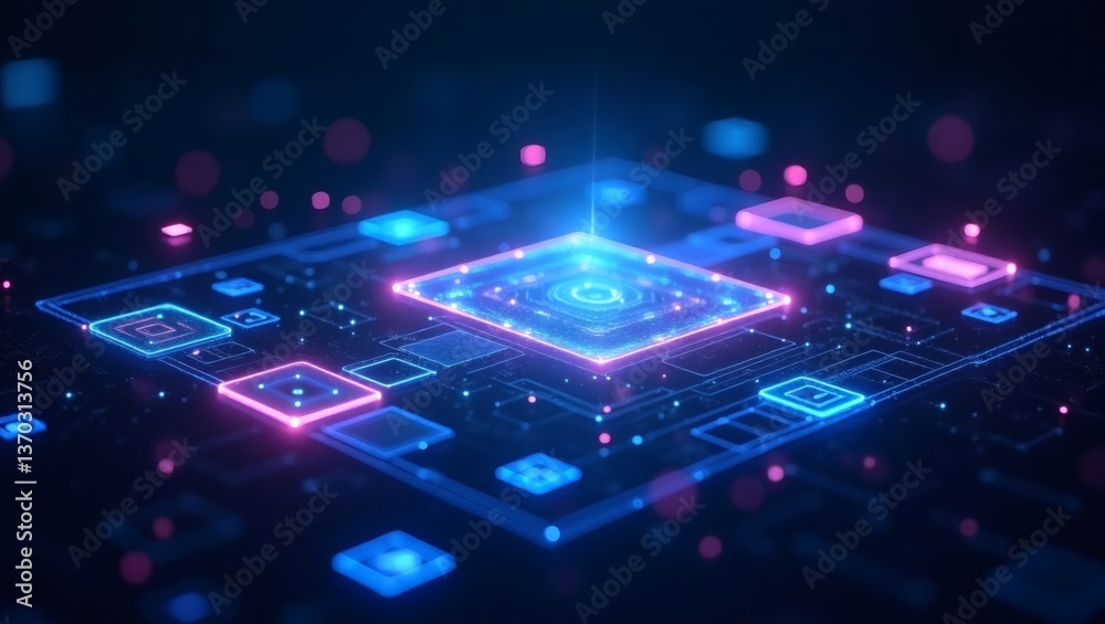Aufkleber A digital microchip, pulsating with light, symbolizing the core of modern technology and data