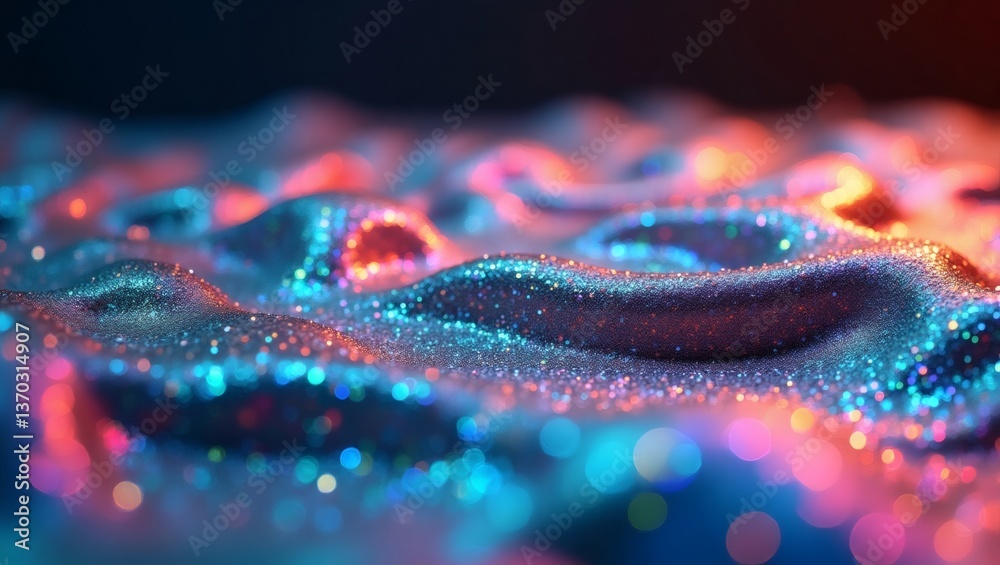 Poster abstract and vibrant, the image showcases a mesmerizing pattern of glittering, flowing surfaces with