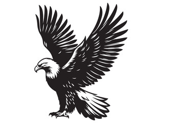 Fototapeta premium eagle flying logo silhouette vector, eagle logo icon silhouette, bald eagle silhouette, black american eagle flying logo silhouette, flying eagle bird silhouette isolated on white background