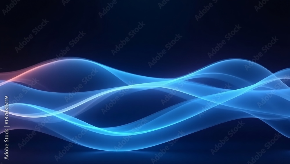 Poster a wavy blue and purple neon lights with a dark background that add visual interest. the dynamic arra