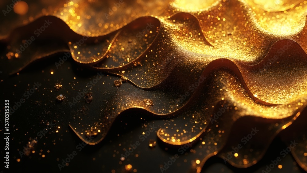 Aufkleber a close-up of golden flowing waves, illuminated with sparkling particles