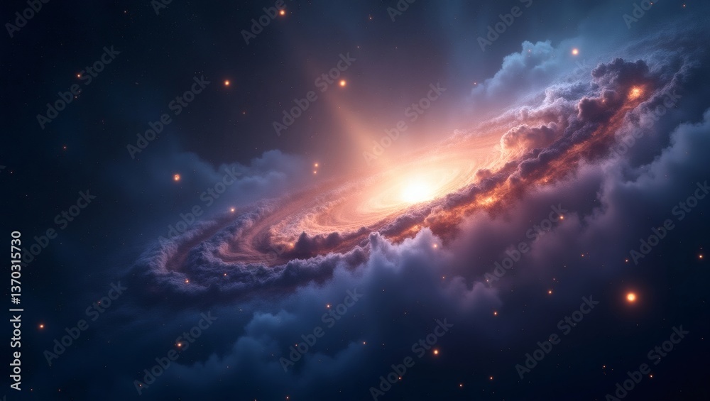 Poster an awe-inspiring image of a spiral galaxy in the vastness of space. the galaxy's radiant colors and 