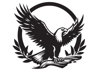 Fototapeta premium eagle flying logo silhouette vector, eagle logo icon silhouette, bald eagle silhouette, black american eagle flying logo silhouette, flying eagle bird silhouette isolated on white background