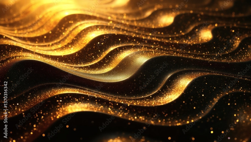 Poster abstract flowing golden lines shimmering, creating a dynamic and luxurious effect. This artwork evokes a sense of elegance, opulence, and fluidity