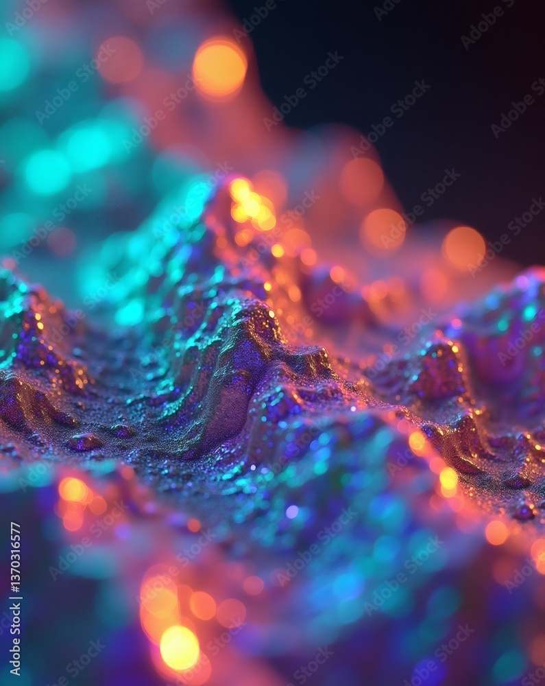 Poster a close-up view of a colorful and textured surface with bokeh effect, creating an abstract and artistic composition