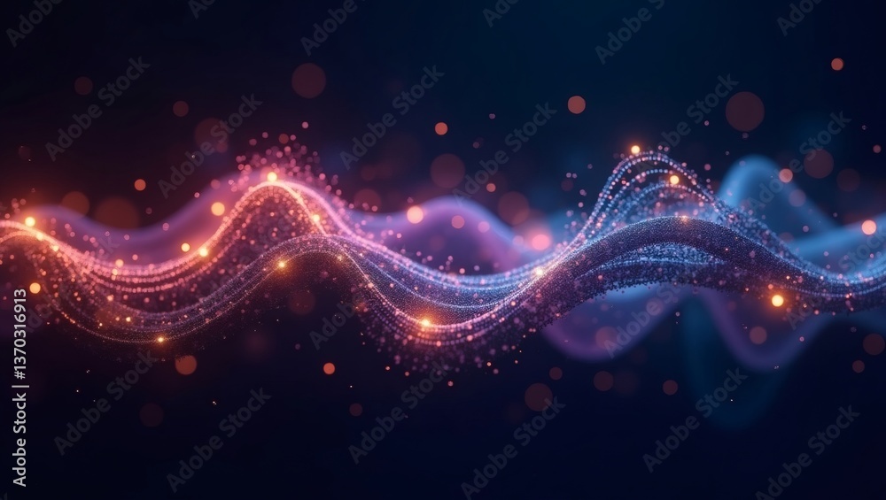 Poster an abstract, glowing digital wave with particles
