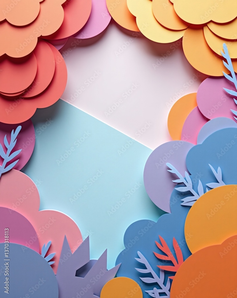 Fototapete a colorful paper cut-out design showcasing a whimsical aesthetic. the artwork features layered paper
