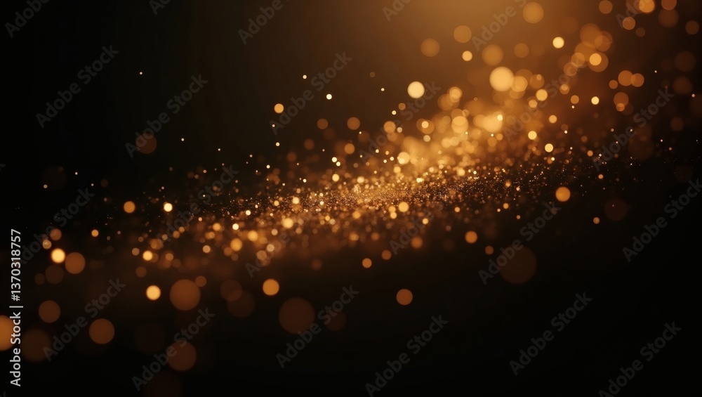 Poster sparkling golden bokeh lights with a dark background, creating a dreamy, festive atmosphere