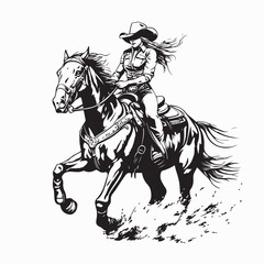 Cowgirl Riding a Horse at a Rodeo Image vector isolated on white background.