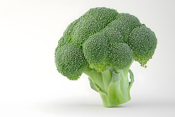 Nutritious broccoli crowns isolated on white background representing a healthy addition to meals.