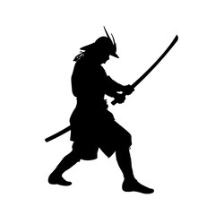 Silhouette of a samurai with a sword - vector illustration.	