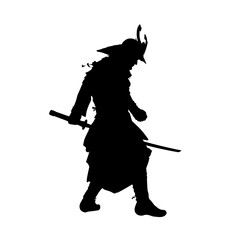 Silhouette of a samurai with a sword - vector illustration.	