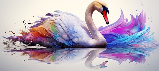 Obraz premium White background with drawings of colorful swan for children, ai generative