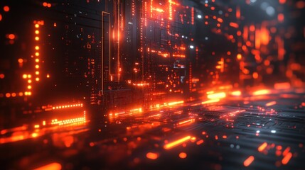 Fototapeta premium Abstract Futuristic Circuit Board with Glowing Orange Lines