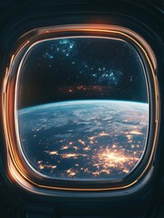 Naklejka premium Experience breathtaking views of a vibrant exoplanet from a futuristic space shuttle window during deep-space tourism