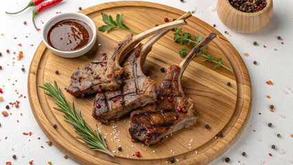 Lamb rib dish on a wooden board
