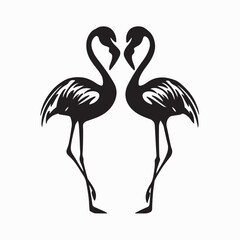 Two Romantic Flamingos Silhouettes vector isolated on white background.