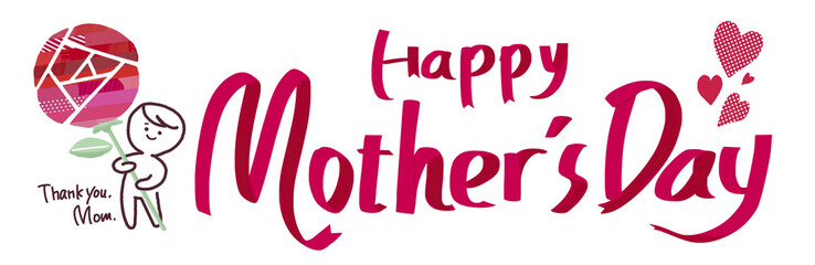Mother's Dayの文字と子供とお花