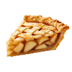Warm baked apple pie slice with golden crust isolated on a transparent background 