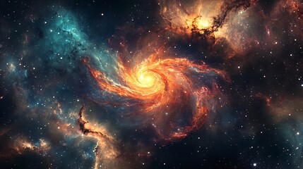 Fototapeta premium A Breathtaking Swirling Galaxy Illuminated by Vibrant Cosmic Nebulae