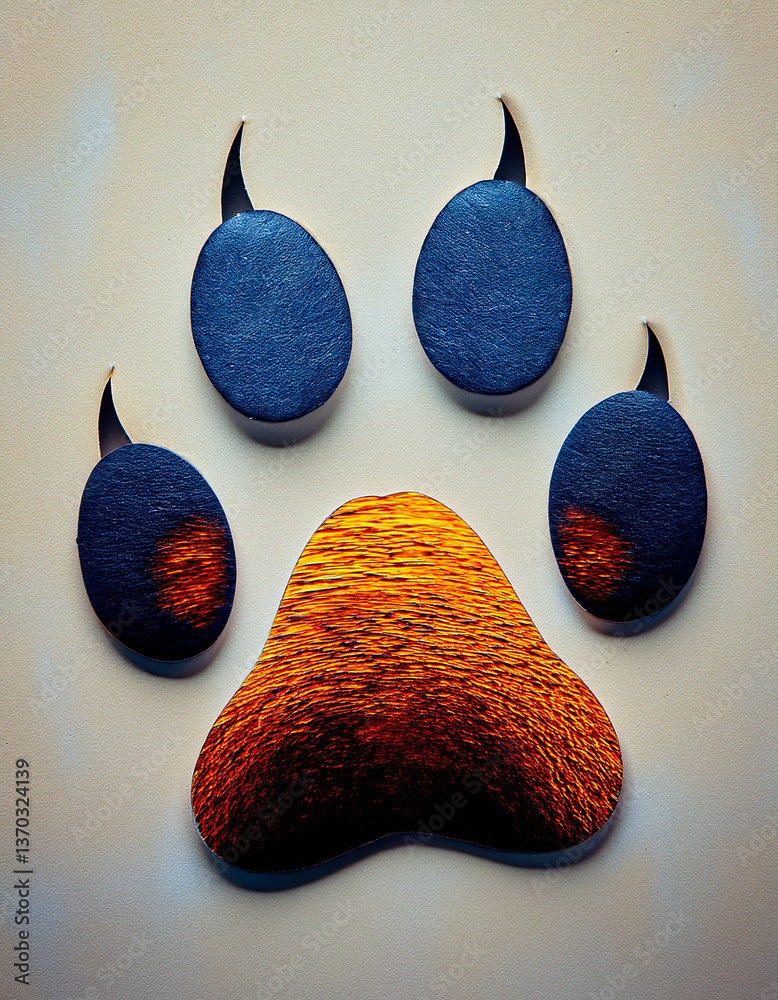 Poster Vibrant abstract paw print showcasing textures and colors in a modern artistic composition