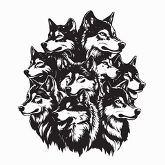 Fototapeta premium Pack of Wolves Gathering Together in the Wild Under the Moonlight Vector Illustration.