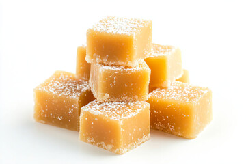 a pile of sugar cubes on a white surface