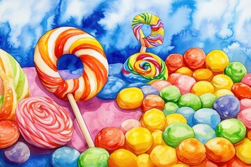 Rainbow Candy Delight Lollipops  Gumballs.