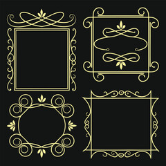 Set of vintage ornate vector frames with floral patterns and decorative elements in gold, perfect for banners and labels.